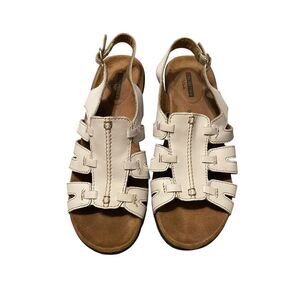 Clarks Collection Womens White Lexi Marigold Leather Wedge Sandals Size 7